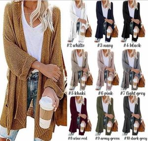 Kobiety Winter Cardigan Fashion CashMere Solidne Knit Sweter Z Długim Rękawem Dzianiny Kardigany Otwórz Front Duże Kieszenie Zwykły Zagrzód Płaszcz Lsk1312