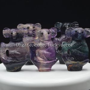 10pcs adorable sculpté à la main fluorite pierre koala ours figurine souvenir naturel arc-en-ciel fluorite quartz cristal gemme koala statue artisanat