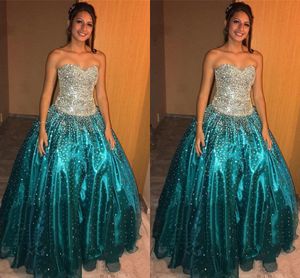 Hard Working A-line Quinceanera Dress Fully Bodies Beaded Crystal Sequin Strapless Open Back Prom Sweet 15 16 Dress Formal Party Evening Gow