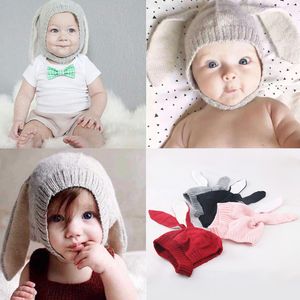 Orelhas de coelho do bebê Chapéus macio morno Chapéus Criança Bonito Crianças malha de lã coelho Beanie Caps Unisex bebê 0-2Y recém-nascido Photo Props