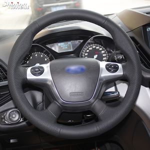 Hand-stitched Black Leather Car Steering Wheel Cover for Ford Focus 3 KUGA Escape 2012 2013