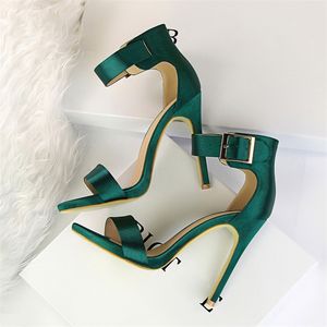 2020 Plus Size 34-43 Women Satin 11cm High Heels Fetish Silk Sandals Gladiator Summer Shoes Lady Green Platform Purple Red Pumps Y200620