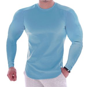 Män tee jogging mager bodybuilding jeyseys kompression fast färg o nacke lång ärm thirt gym t skjortor avslappnad manlig snabb torr smal passform fritid