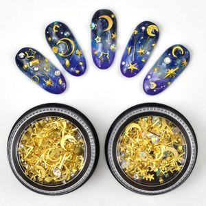 Nail Art Stud Star Paznokcie Gold Metal Cekiny DIY Assorted Hollow Moon Stars Manicure Glitter Alloy Dekoracja