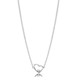 NEUE 100 % 925 Sterling Silber Asymmetrische Herz der Liebe Halskette klare CZ Valentinstag Original Modeschmuck 397797CZ