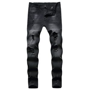 Męskie dżinsy męskie High Street plisowane wąskie, rozciągliwe, długie dżinsowe czarne spodnie hip-hopowe ołówek dla mężczyzn