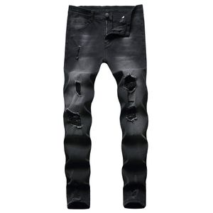 Herrjeans Herr High Street Plisserade Slim Stretch Lång Denim Balck Hip Hop Byxor Penna För Man