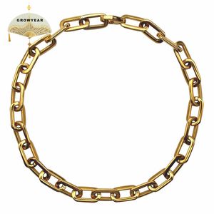 Thick Flat Rounded Rectangle Gold-color Link Chain Necklace Men Women Stainless Steel Fashion Jewelry 1 Piece