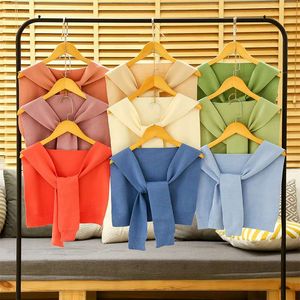 Vendita diretta in fabbrica coreano lavorato a maglia esterno scialle di colore solido femminile falso collare annodato fasciatura accessori per il condizionamento dell'aria