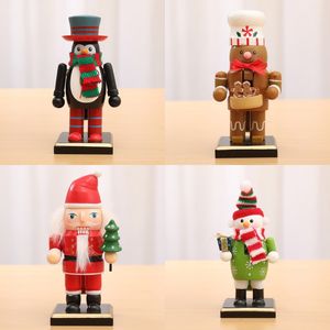 Christmas Puppet Ornament Wooden Painted Santa Claus Snowman Penguin Gingerbread Doll Table Ornaments Children Gift Toys