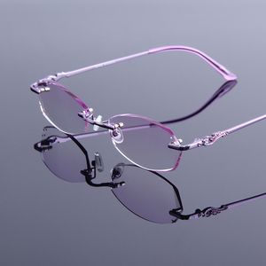 Sunglasses Fashion Reading Glasses Women Rhinestone Readers Eyewear Computer For Work Rimless Frame Chic Presbyopic Optical Eyeglasses