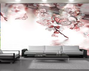 3d home tapeta romantyczny kwiatowy tapeta 3d piękne kwiaty śliwki i motyle na wodę 3d papier ścienny do salonu