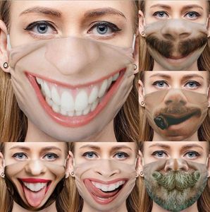 Mens 3D Printed Funny Face Mask Breathable Washable Mouth Protection Cotton Covers Reusable Anti Dust Unisex Women