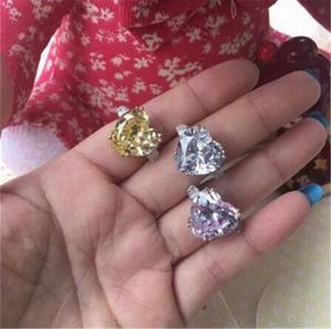 Handmade Heart Forma Promessa Anel 100% 925 Sterling Silver 12mm Diamante CZ Noivado Casamento Anéis de Casamento Para As Mulheres Nupcial Jóias