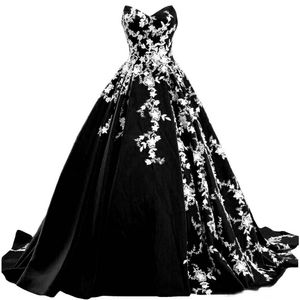 Vintage Gothic Black And White Wedding Dress 2023 Sweetheart Strapless Garden Country Bridal Wedding Gowns Sweep Plus Size Bride Dresses