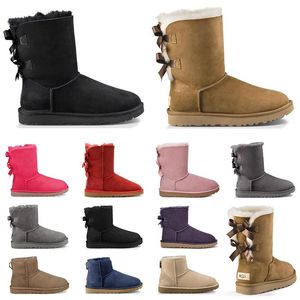 2020 women snow boots triple black chestnut brown pink navy blue grey red bowknot keep warm short Mini boot womens booties winter shoes