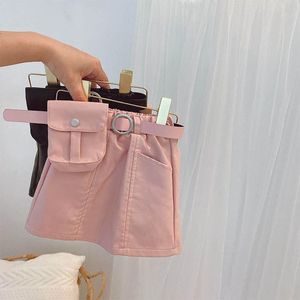 Fashion 2color Pu leather girls skirts belt pocket kids skirts princess girls shorts skirt baby girl clothes baby A-Line skirts