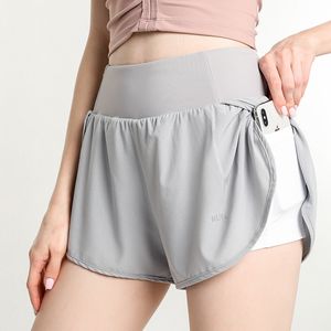 LU LU Quick-drying Anti-exposure Lightweight Sports Summer Stretch Slim Fit Running Fiess Pants Gym Clothes Women Yoga Shorts Pocket