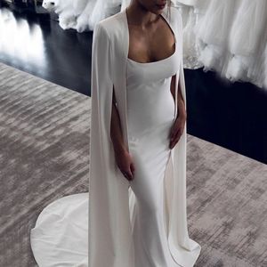 Sexig Backless Mermaid Bröllopsklänningar Watteau Train Wrap Enkel Chic Satin Bride Dress Two Piece Bridal Wedding Gowns Vestidos de Novia
