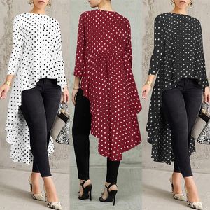 Stylish Printed Asymmetrical Tunic Women's Polka Dot Blouse ZANZEA Spring Long Sleeve Shirts Female Pleated Tops Oversized 5XL 200925