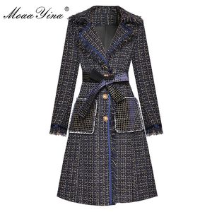 Damskie płaszcze MOAYINA Moda Projektant Mody Woolen Cloth Wiatrówka Płaszcz Jesieni Kobiety Single-Breasted Tassel Długi Rękaw Plaid