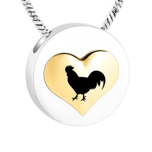 Rostfritt stålkräm Urn Halsband för aska Graverad Kyckling Round Keepsake Pendant Charms Smycken med Fill Kit