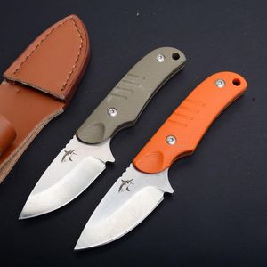 High Quality Small Survival Straight Knife D2 Satin Blade G10 Handle Fixed Blade Knives With Leather Sheath Outdoor EDC Tools