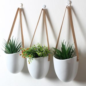 3pcs/set Nordic Style Ceramic Flower Pot Plant Decoration Stand Hanging Planter Home Corridor Balcony Wall Hanging Flower Pot T200104