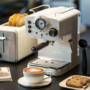 Kaffeemaschine im Retro-Stil, halbautomatische italienische Dampf-Milchschaum-Espressomaschine mit 2 und 1 Griffen