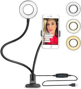 Selfie Ring Light med telefonhållare Lazy Bracket Desktop Clip LED Usb Ring Lamp Bordsstativ Flexibelt för Live Stream Video Blogger