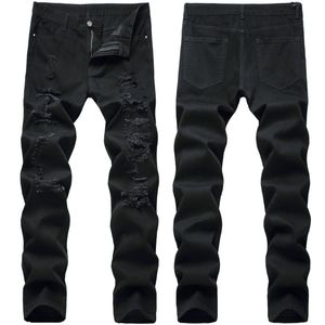 Męskie jeansy z przetarciami, czarne, modne męskie spodnie
