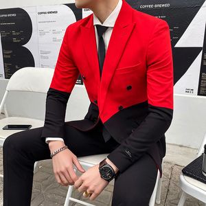2020 Red Black Groom Men Suit Costume Blazer Tailor-Made Wedding Suits 2 Pieces Double Breasted Suits Slim Fit Wedding Dress