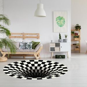 Redondo 3D Vortex Carpet preto Branco Estéreo VISÃO MAT ILUSTION ILUSTION ILUSTION ILUSIONAR SALA TABELA TABELA DE SOFA SOFA PRIMEIRA PRODO