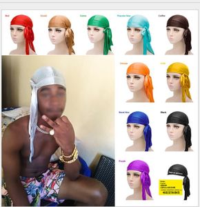 New Fashion Mens Satin Durags Bandana Turban Wigs Women Silky Durag Headwear Headband Pirate Hat Hair Accessories