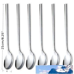 Miljövänlig 6st Rostfritt stål Middagsskedar Lång hanterad Tesked Kaffe Mjölk Tea Skedar Koreansk Round Soup Dessert Tea Spoons