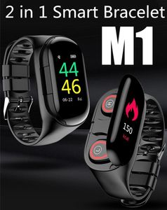 M1 TWS 5.0 Słuchawki Bluetooth IP67 Smart Bransoletka Zegarek Mężczyźni Tętno Monitor Smart Opaska z bezprzewodowym zestawem słuchawkowym dla sportów