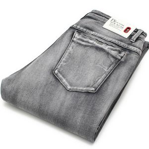 Homens jeans homens 2021 verão strech business casual em linha reta fina fit luz cinza denim calças calças clássicas cowboys