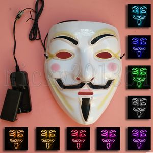 LED El Neon Face Mask Anonymous Vendetta Guy Fawkes Iluminar Fulgor Fantasia Branco Plástico Halloween Cosplay Party Traje Masquerade