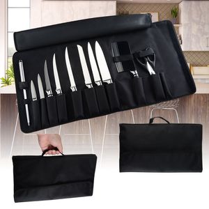 Saco de faca de chef de cozinha, bolsa de rolo, bolsa de transporte, bolsa de cozinha, portátil, armazenamento durável, 12 bolsos, ferramenta de cores pretas