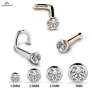 1Pc 20G 1.5 2 2.5 3mm Zircon Gem Bone Nose Stud Piercing Earring Anodized Rose gold Color Nose Ring Prong CZ Nose Jewelry 20g