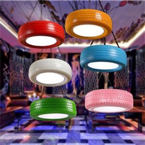 Nordic industrial style dining cafe led chandelier American retro bar pendant lights nostalgic colored tires pendant lamps