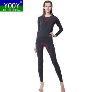 YOOY Women Ski Thermal Underwear Set Ladies Quick Dry Funktion Compression Tracksuit Fitness Tight Shirts Sports Black Suits 201203