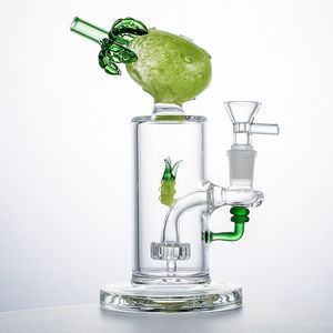 2021 Ananas-Hookahs Bongs Blau Gelb Grün Rot Orange Mini-Glasbong Fruchtstil Wasserpfeife Invertierter Duschkopf Perc Perkolator Bohrinsel