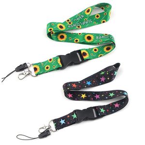 Girassol dos desenhos animados Estrela colhedor Chaves Phone Holder engraçado Neck Strap Chaveiro DIY Remove Buckle Lanyard