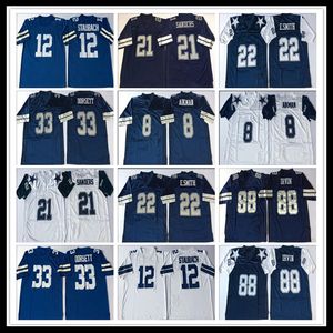 Maglie da calcio americane di Men College Dieion Sanders Troy Aikman Emmitt Smith Tony Dorsett Randy Michael Irvin Roger Staubach Ed Navy White