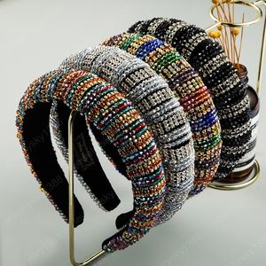 Full Multi Color Crystal Tjock Sponge Headband för kvinna Lyxig Färgglada Rhinestone Paded Hair Tools Hoop Bridal Wedding Headpieces