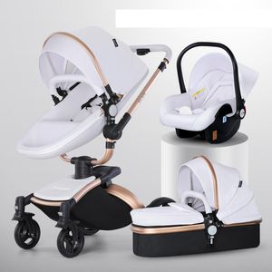 Wholesale baby car carriage for sale - Group buy Baby Stroller in Luxury Pram For Newborn Carriage PU leather High Landscape trolley car rotating baby Pushchair shell