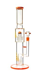 Vintage 16-Zoll-Import-Bong-Wasserpfeife aus farbigem Glas mit doppelter Gittermatrix, gerader Wasserrohr-Adapter-Extender, mit Kundenlogo versehen