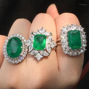 Wedding Rings Europe Style Vintage Lab skapade Emerald Zircon Stone Copper Party Smycken för Women1