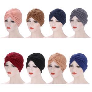 Moda muçulmana Turbante Crinkle Inner Hijab Caps Chapéu Índico Sólido Envoltório Islâmico Underscarf Cap Bonnet para Mulheres Gorros Caláss